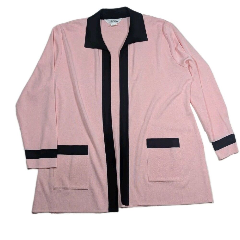 Misook Cardigan Jacket, Pale Pink With Black Trim.  Xl